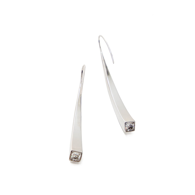 Square Crystal Hook Pierce Silver