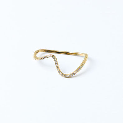 2Finger Curve Crystal Ring Gold