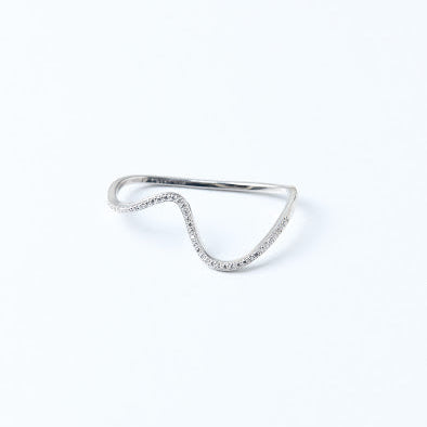 2Finger Curve Crystal Ring Silver