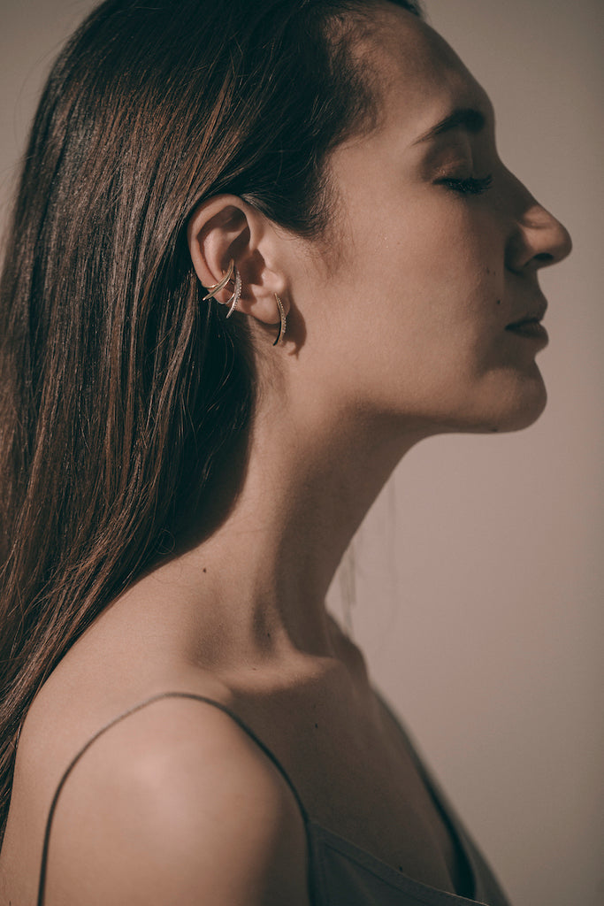 Thin Curve Ear Cuff Crystal Silver