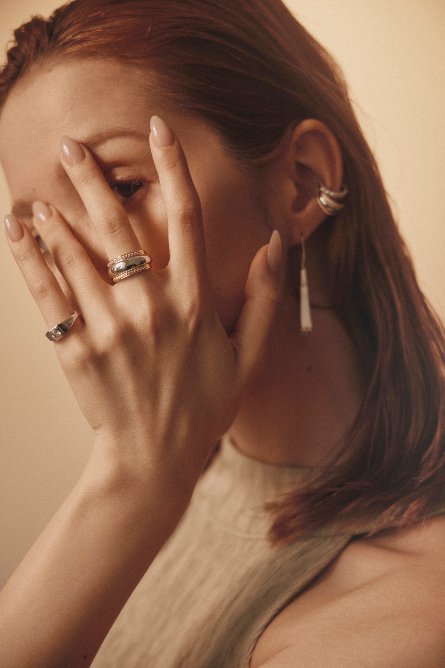 Square Crystal Hook Pierce Silver