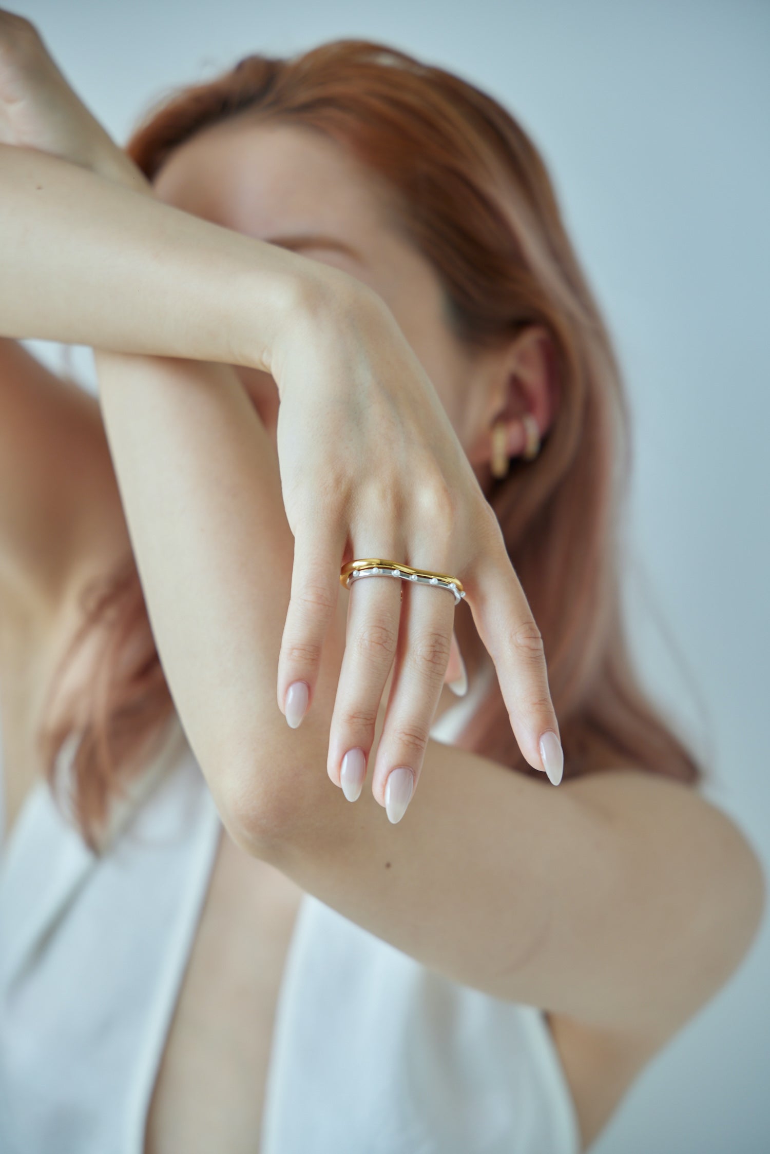 2Finger Pearl Ring Silver