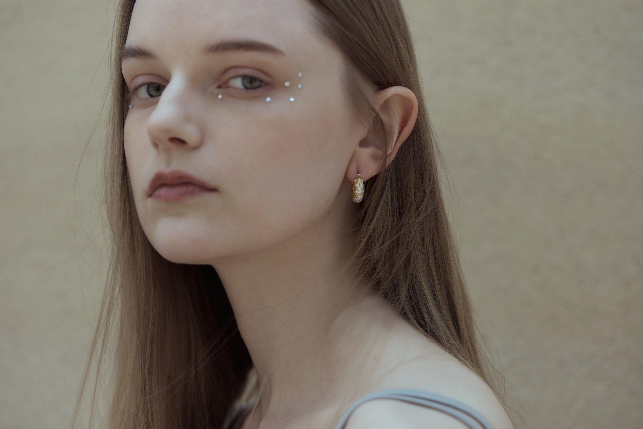 Crystal Pave Hoop Pierce Gold