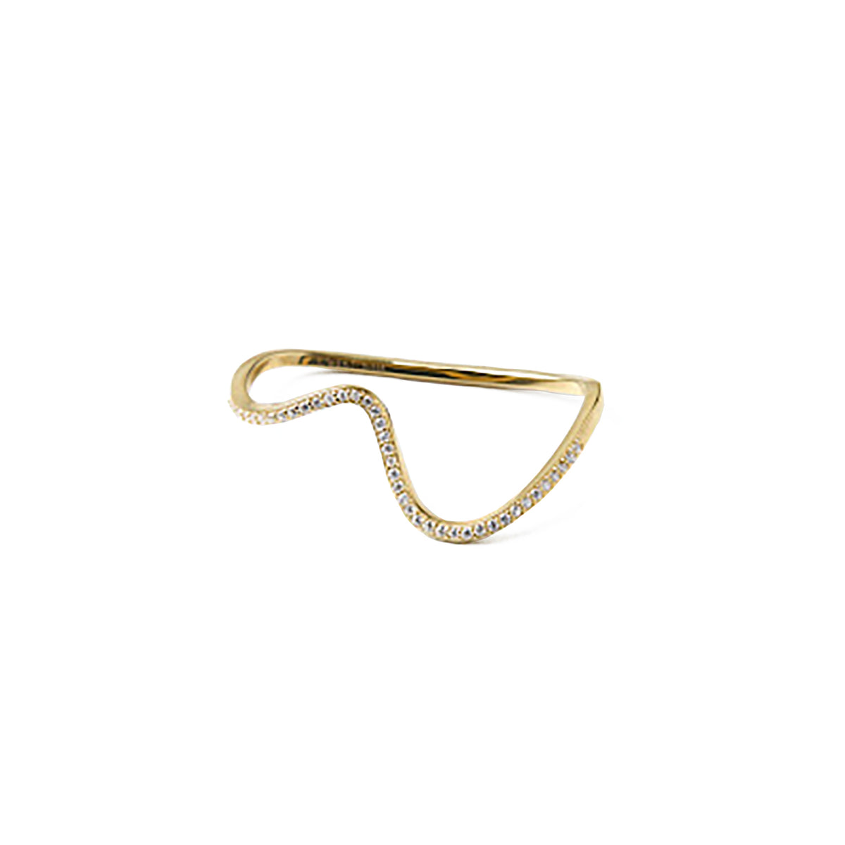 2Finger Curve Crystal Ring Gold