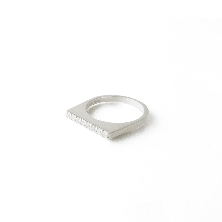 Flat Crystal Ring Silver