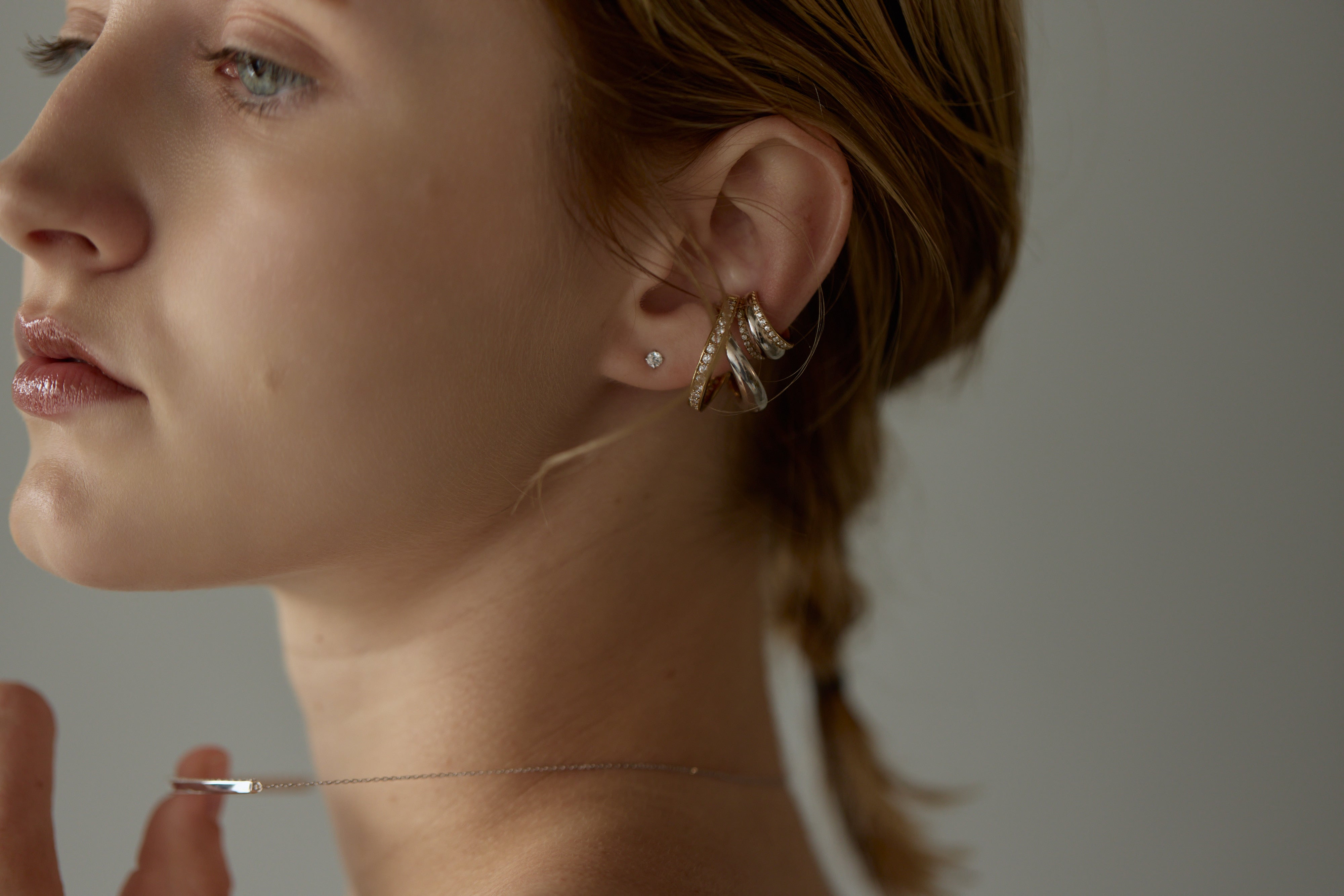 Tiny Crystal Pierce Silver