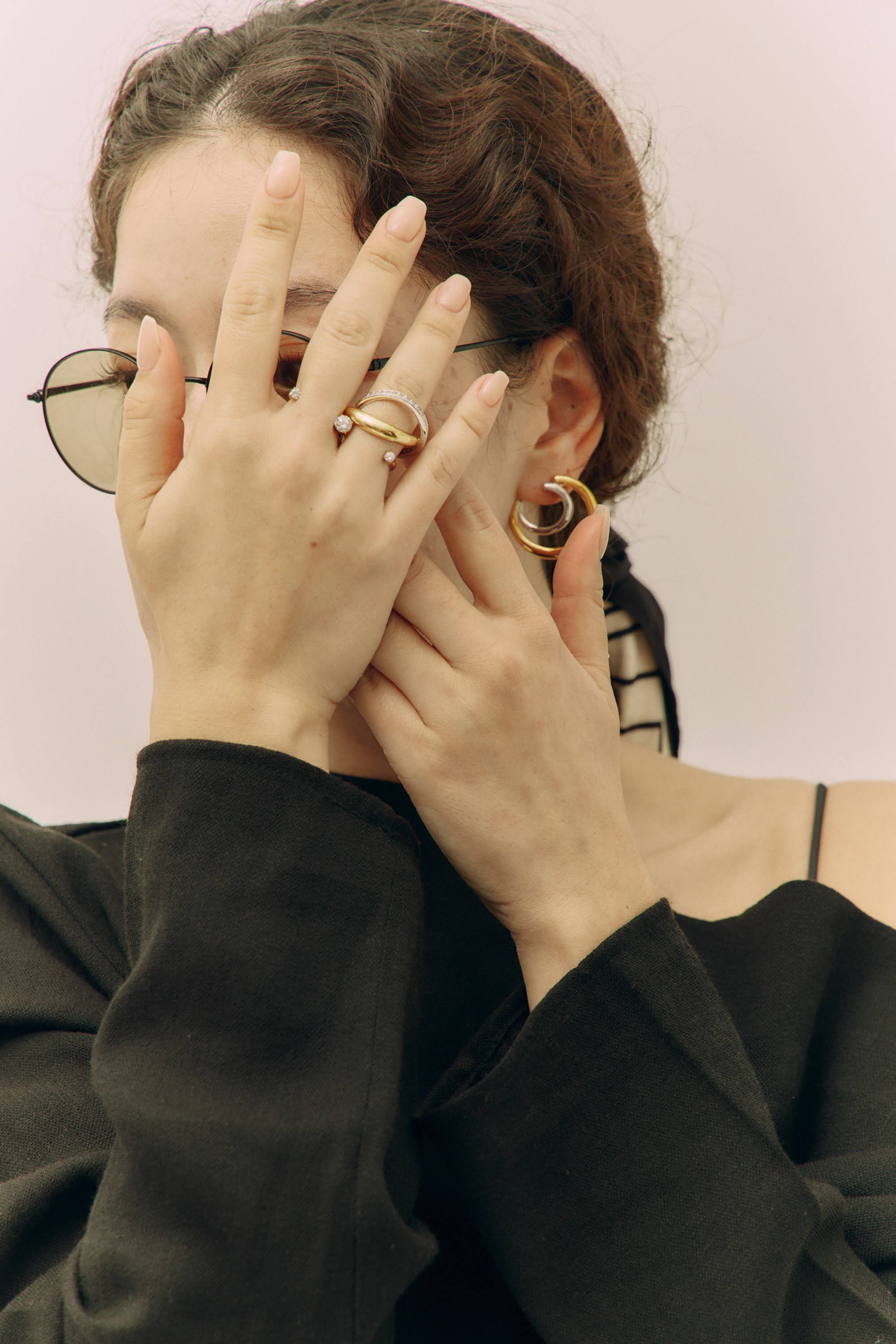 Half Finger Crystal Ring Gold – C'esoi