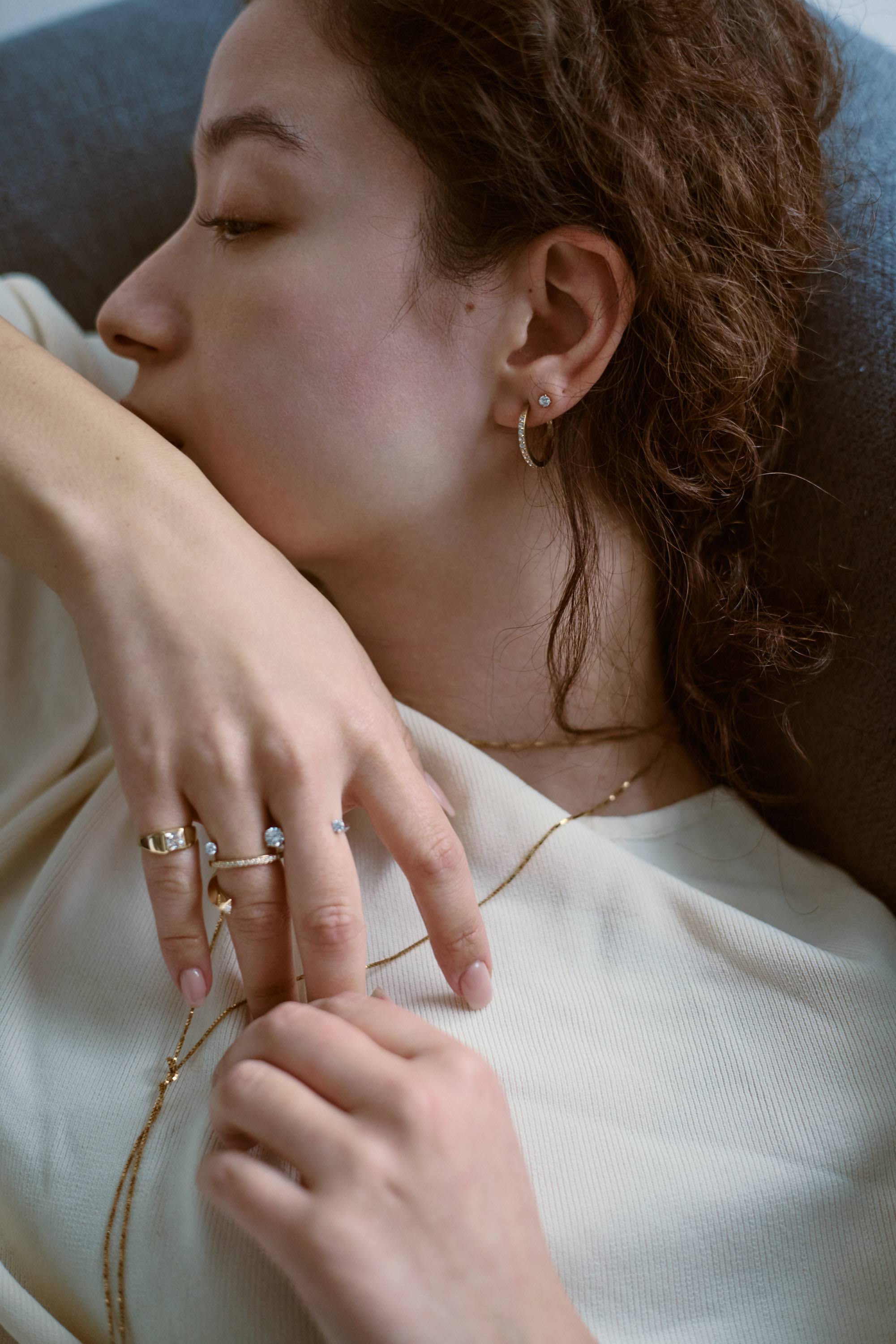 Crystal Hoop Pierce Gold